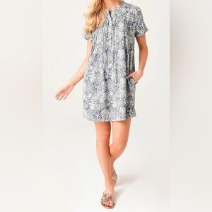 Faherty Gemina Washed Floral Pintuck Dress Meguro Blossom, size M, EUC